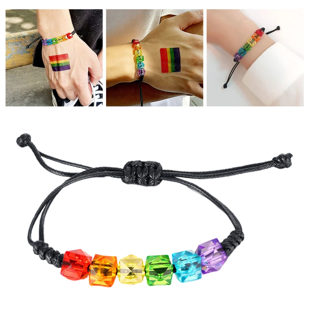 Rainbow-coloured Beads Bracelet Wax Rope Woven Bangle Unisex Bracelet Colorful