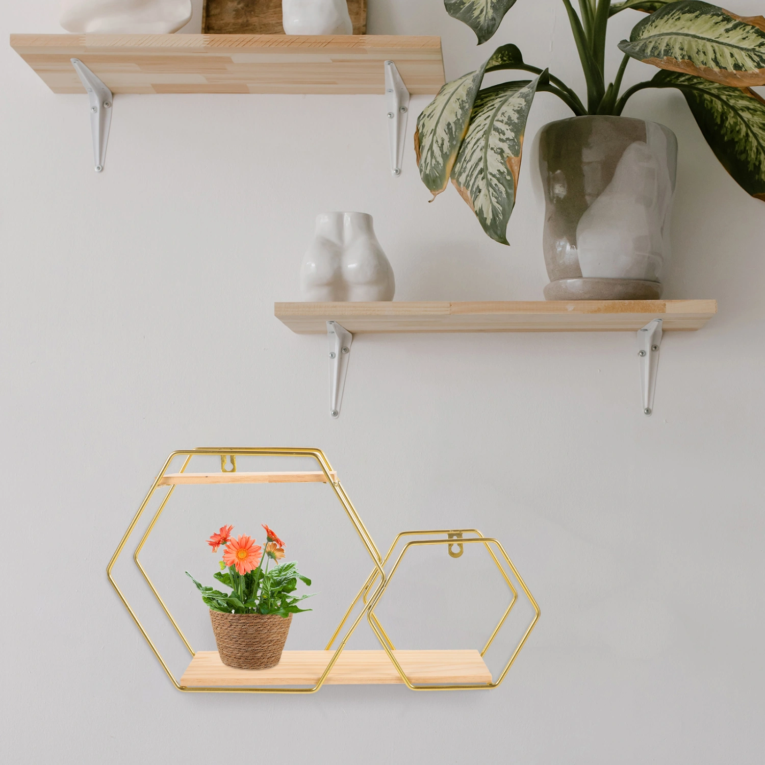 Wall Mounted Shelf Floating Wall Shelf Punch Free Iron Art Wall Storage Rack Home Decoration