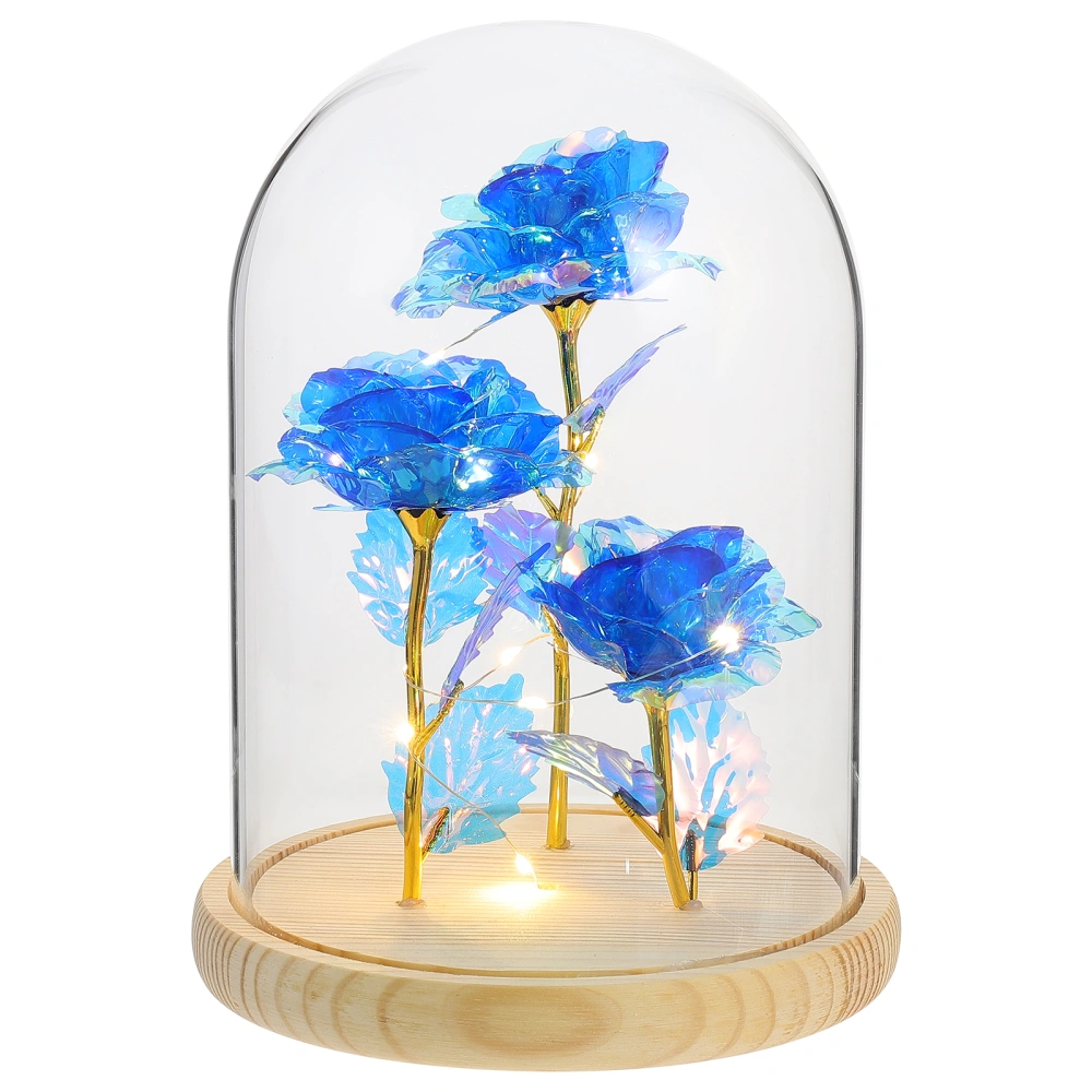 1PC Nice LED Lamp Flower Glass Dome Decor Gold Foil Rose Flower Glass Dome Ornament