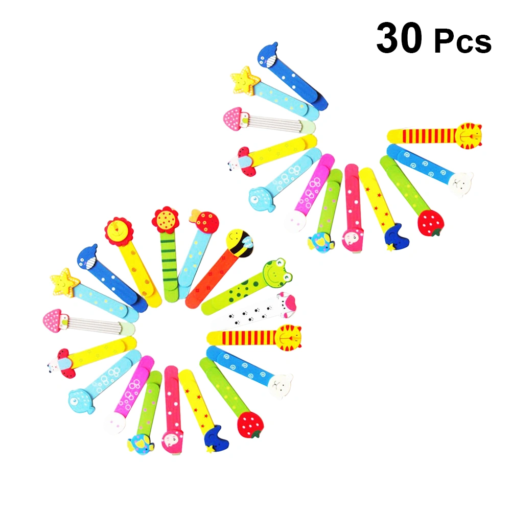 30pcs Cartoon Patterns Wood Book Marker with Ruler Scale Wooden Bookmarks (Random Style)