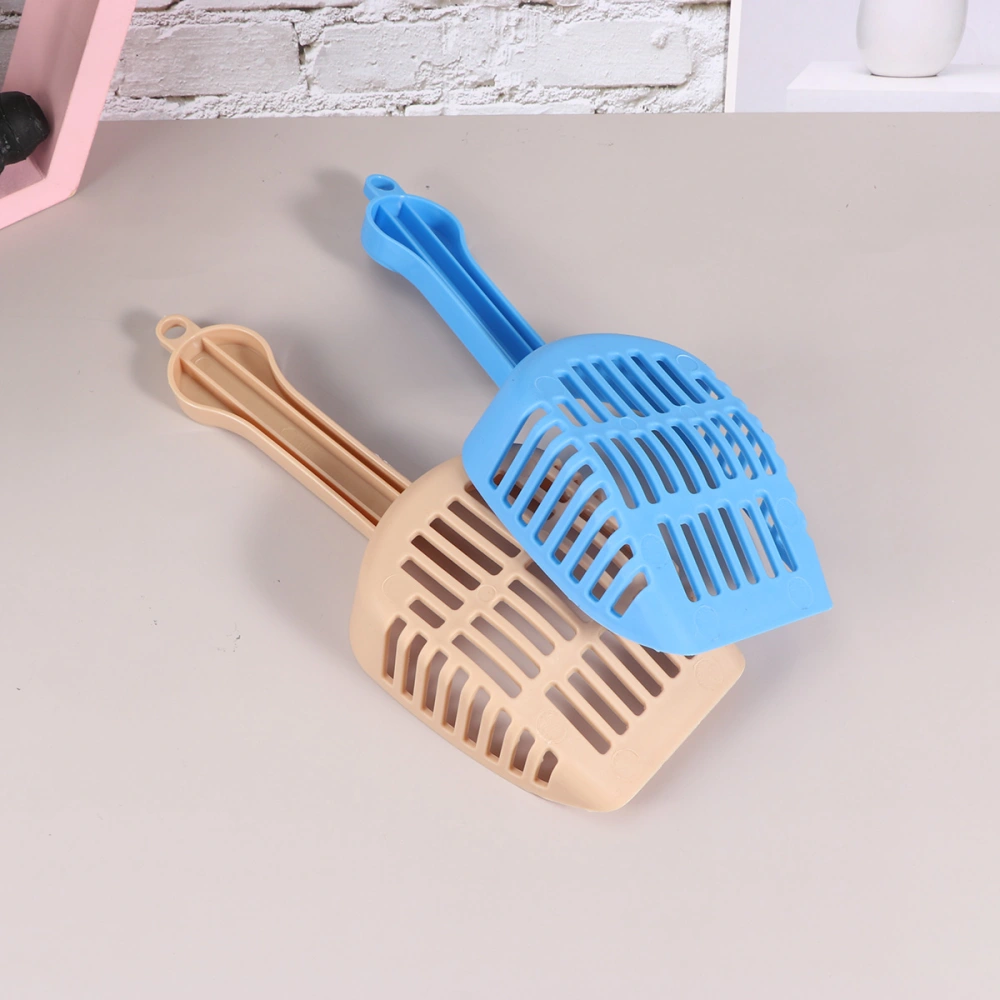 2pcs Portable Cat Kitten Litter Scoop Pet Sand Shovel Storage Barrel Cleaning Tool Set Cleaning Accessories(Blue, Khaki)