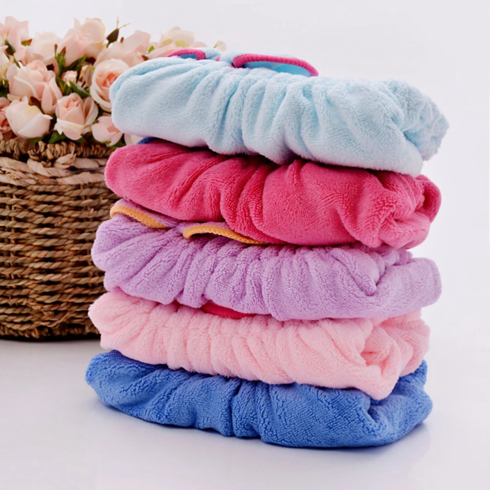 Bowknot Hair Drying Coral Fleece Shower Caps Elastic Bath Hair (Light Blue)