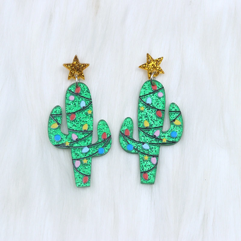 1 Pair Ear Stud Christmas Earring Cactus Shape Costume Earring Festival Earring