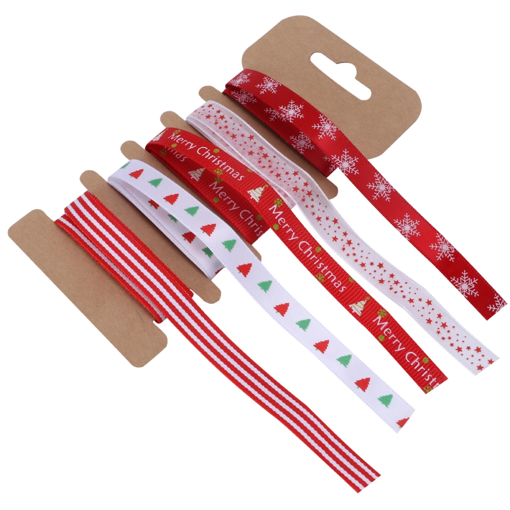 1m 5 Patterns Christmas Ribbons Set Festival Fabric Ribbon for DIY Art Crafts