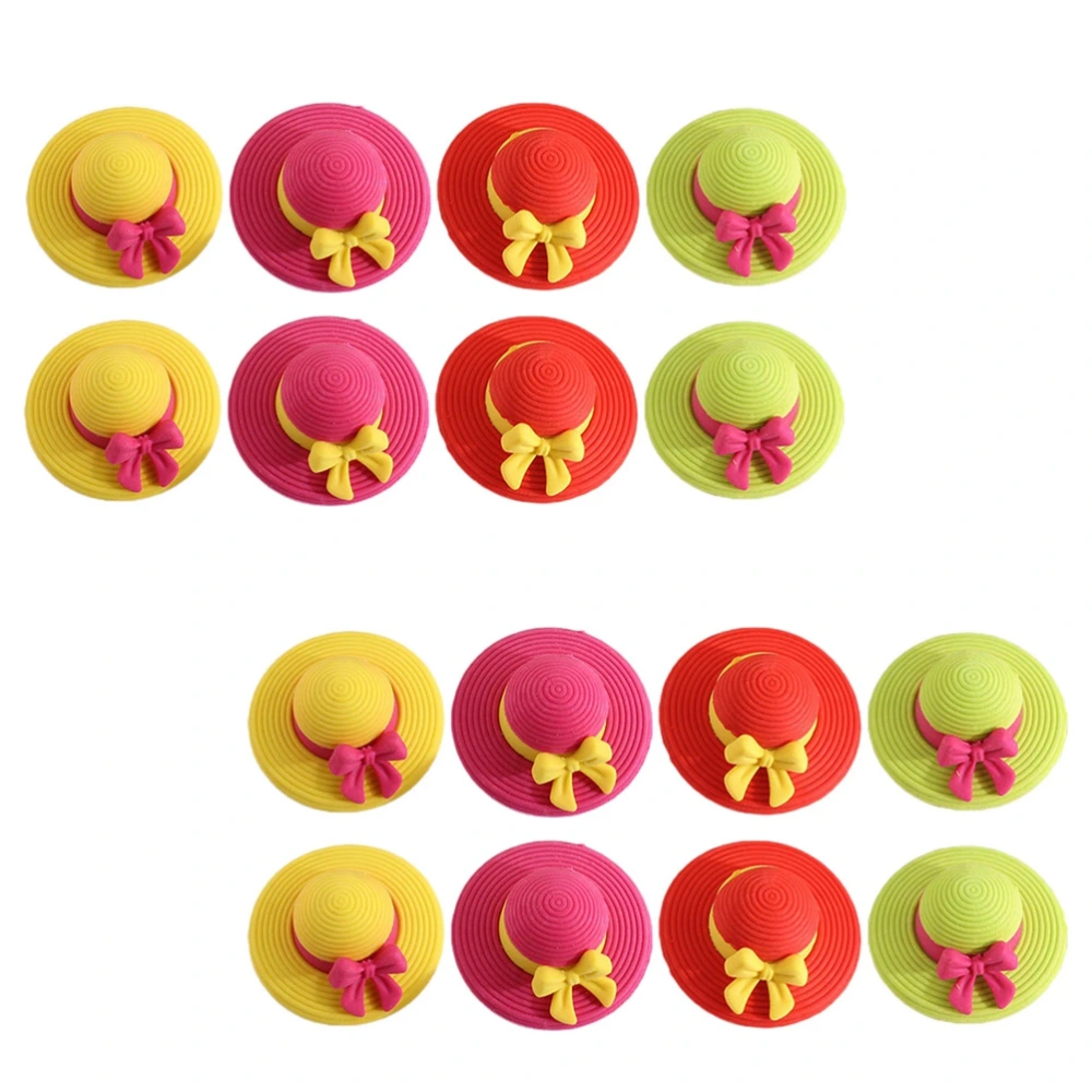 16pcs Cartoon Hat Designed Erasers Stationery Erasers for Students School Prizes