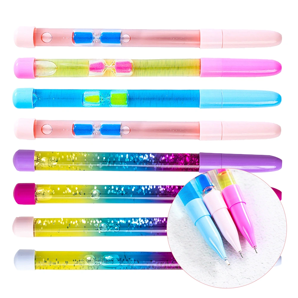 8Pcs Quicksand Pens Adorable Cartoon Pens Multi-use Writing Pens Perform Supplies