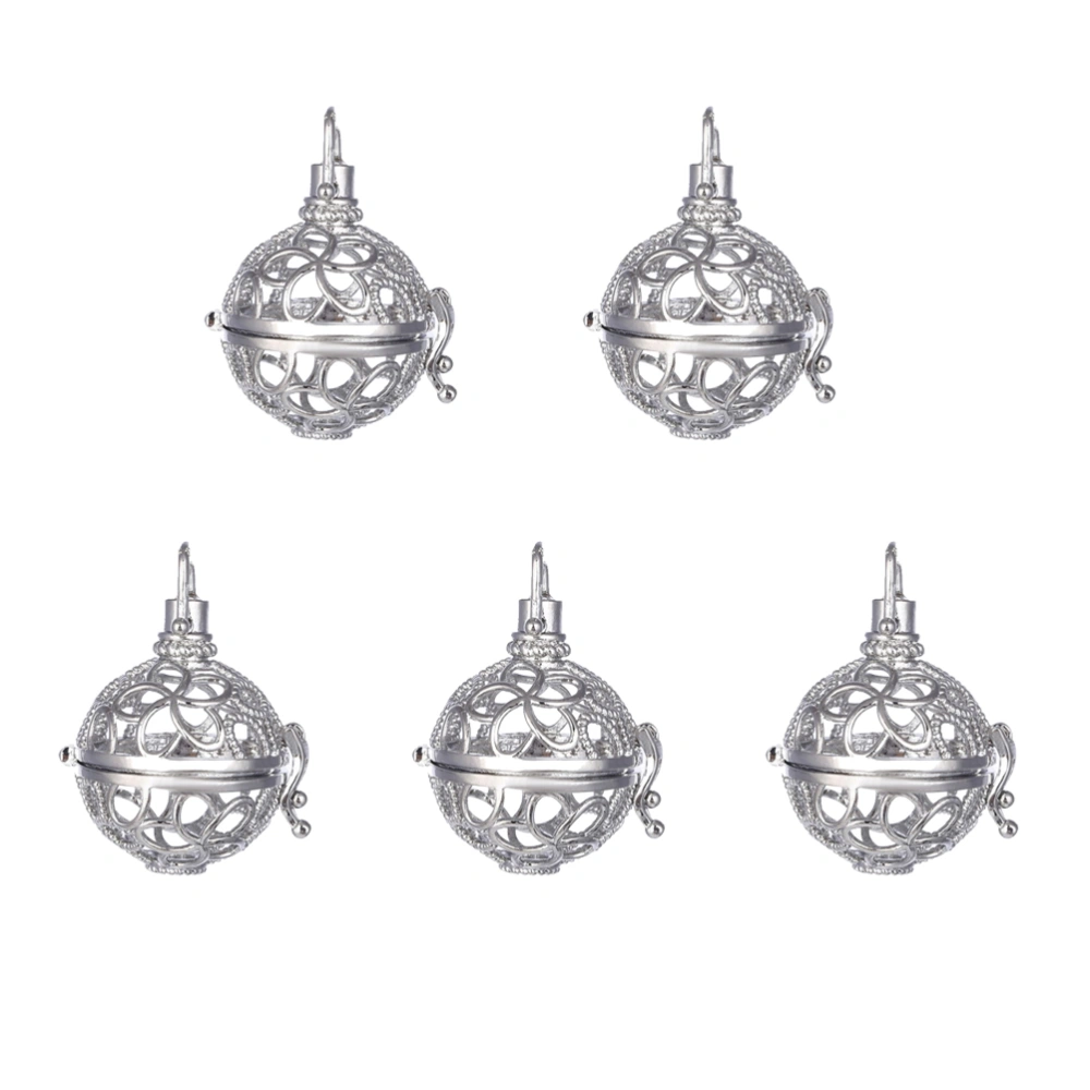 5pcs Aromatherapy Essential Oil Diffuser Necklace Pendant Hollow Locket (White Gold)