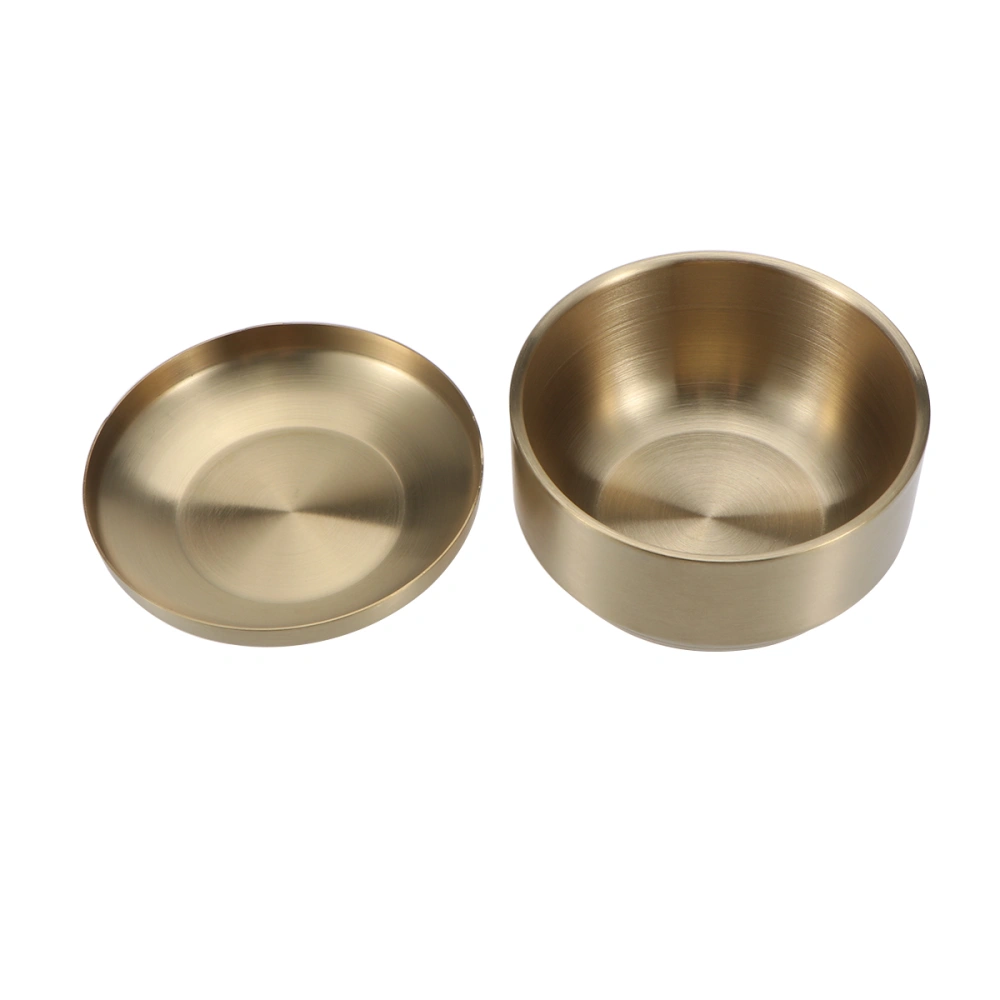 Stainless Steel Bowl Double Wall Insulated Bowl Household Utensils Bowl Durable Bowl with Lid (Golden)