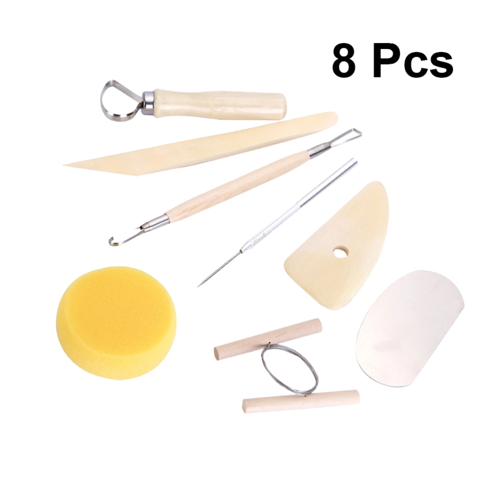 8Pcs Wooden Pottery Tool Kit Ceramics Carving Sculpting Modeling Trimming Tool Set Kit Size M