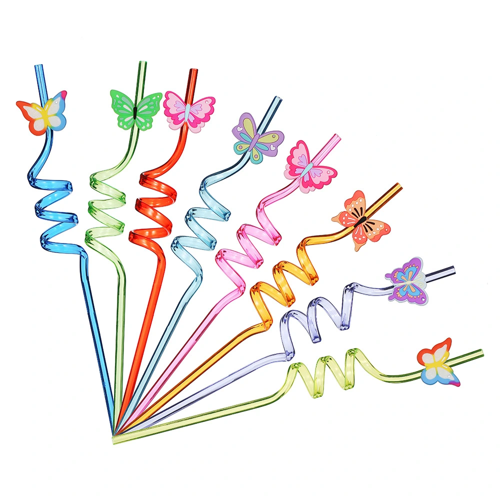 8pcs Butterfly Drinking Straw Plastic Straw Reusable Straws Party Supplies