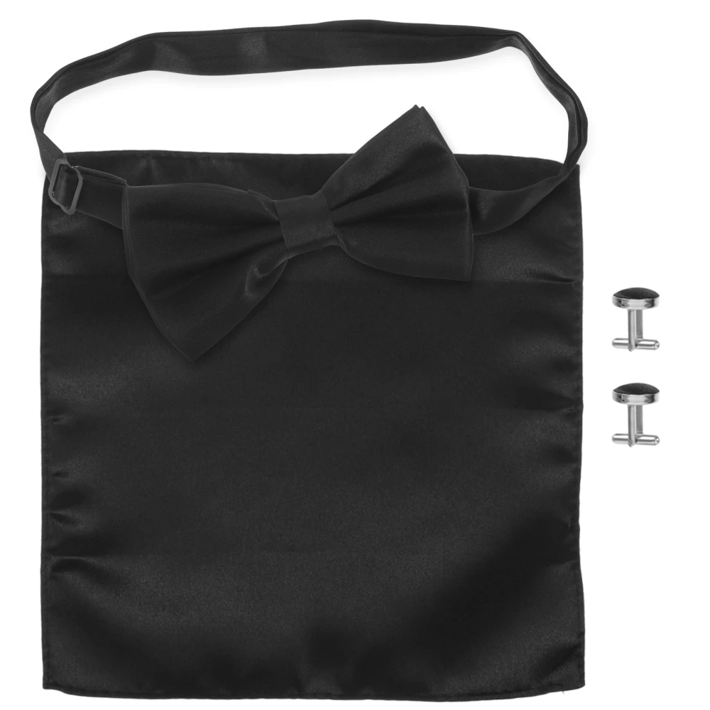 1 Set Mens Handkerchief Satin Bow Tie Shirt Cufflinks Fashionable Costume Accessories for Groom