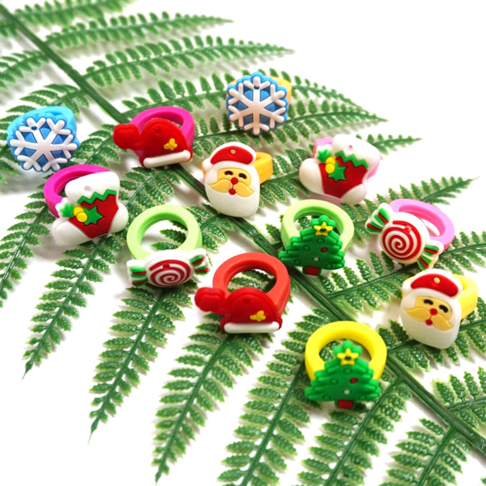 30pcs Christmas Rings Adorable Cartoon Rings Jewelry Party Favors Gifts for Kids (Random Styles)