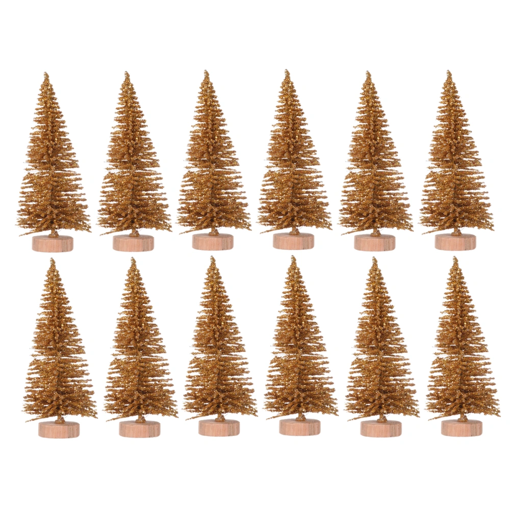 12 Pcs 8.5CM Christmas Decoration Small Sisal Silk Christmas Tree Party Home Decor DIY Christmas Ornament (Golden Style)