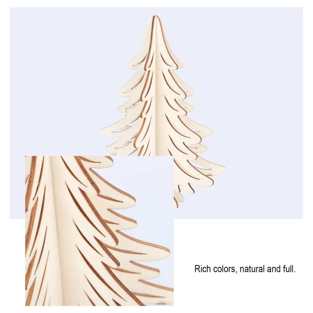 2Pcs Xmas Wood Decorations Creative Christmas Tree DIY Desktop Ornaments (Khaki)