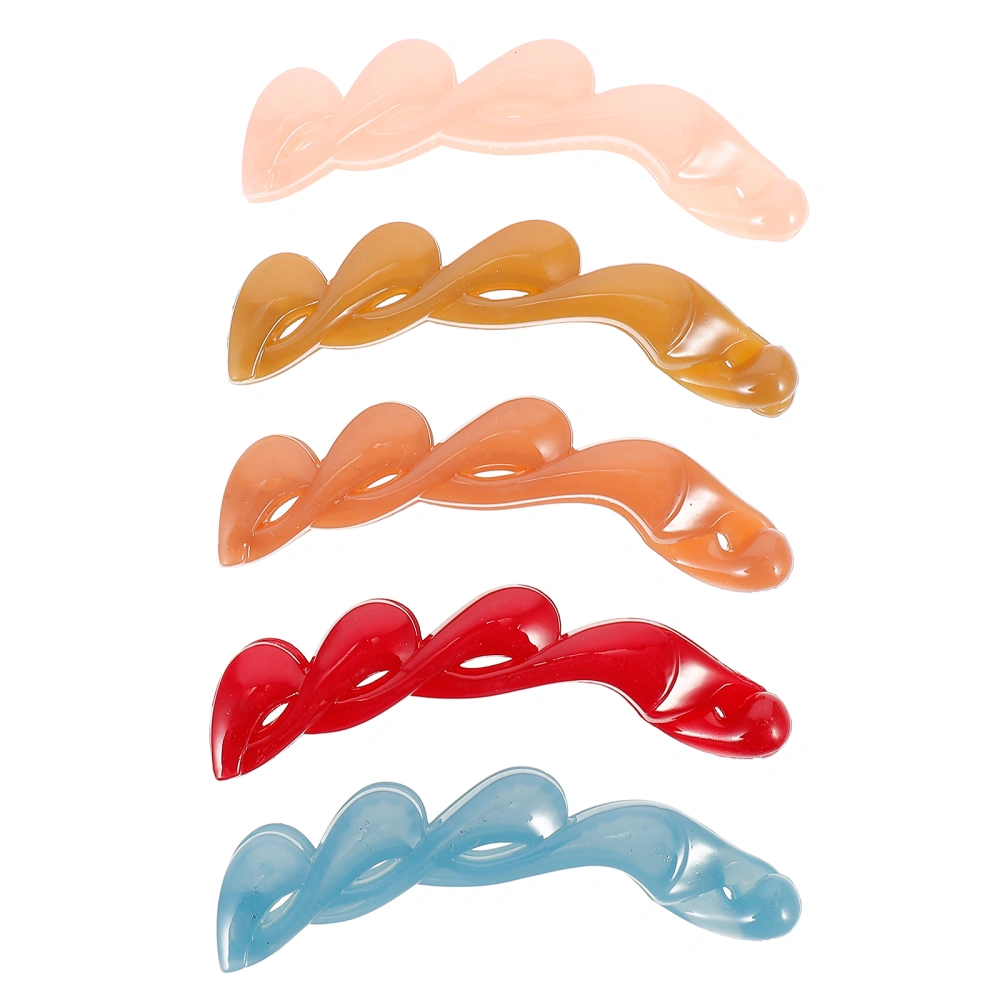 5pcs Women Fashion Banana Hair Clip Toothed Ponytail Holder Strong Tension Hair Claw (Blue + 2pcs Khaki + Peach + Brown)