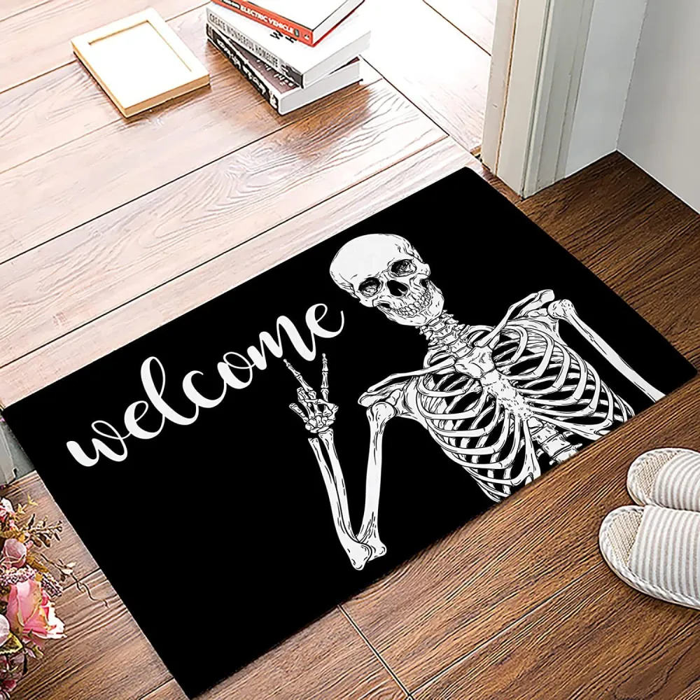 Halloween Door Mat Funny Skull Welcome Mat Doormats for Indoors and Outdoors