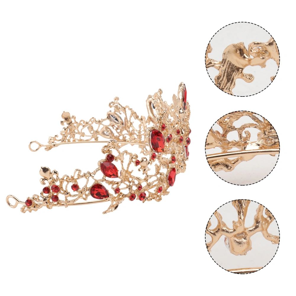 Bride Rhinestone Crown Retro Crown Decor Headwear for Woman Lady Female (Red and Golden)