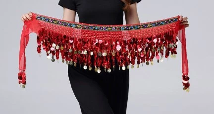 Female Dancing Waist Scarf Sequins Decorative Body Skirt Decorative Skirt for Performance