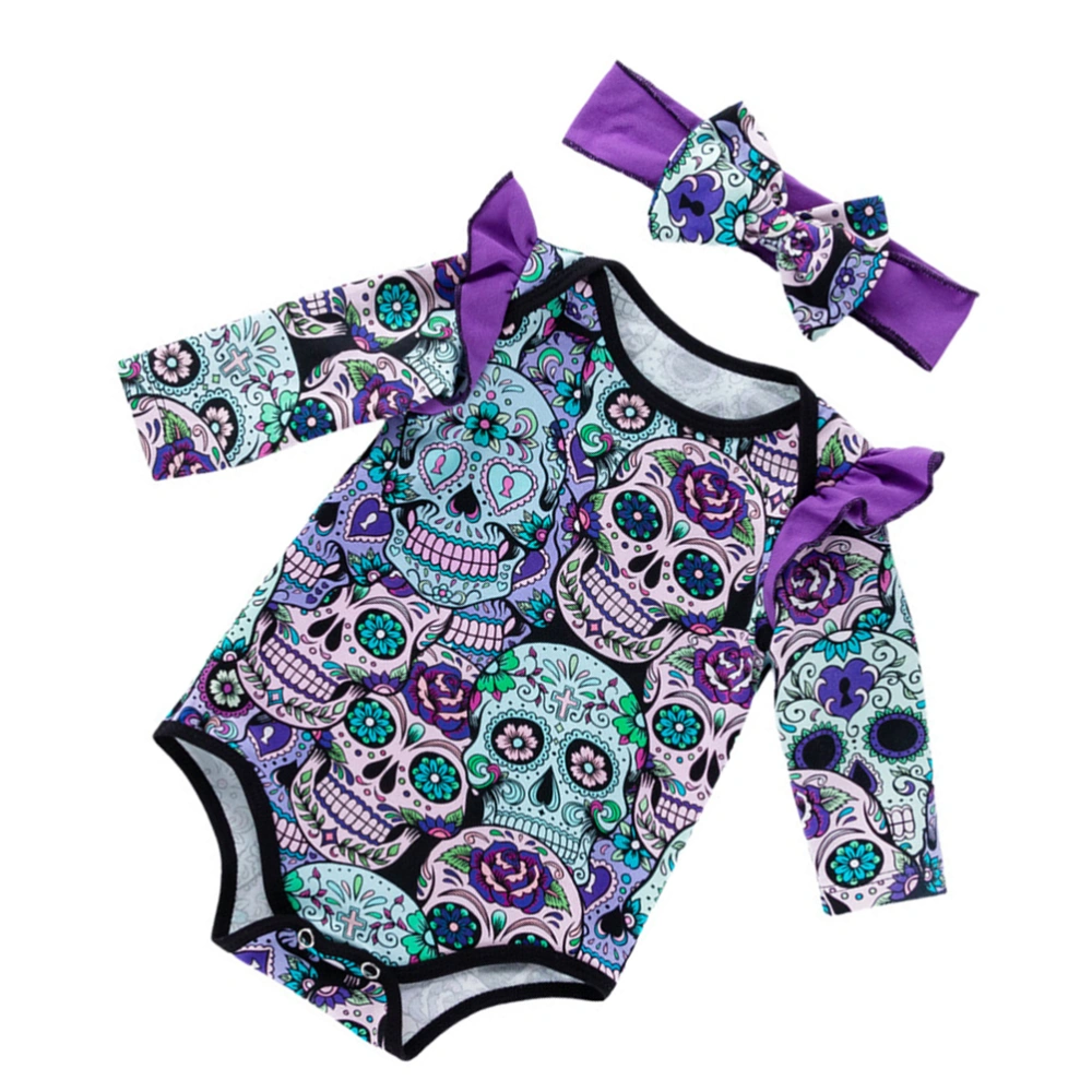 Newborn Baby Infant Skull Printed Clothing Cotton Climbing Clothes Casual Triangle Jumpsuit (Purple, Size 80)