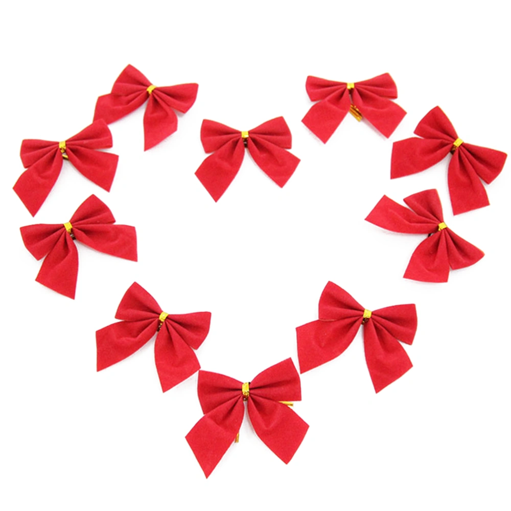 10Pcs Ribbon Christmas Decoration Bows Tree Bowknots Festival Party Garden Ornament Brooch Pin Decor (Red)