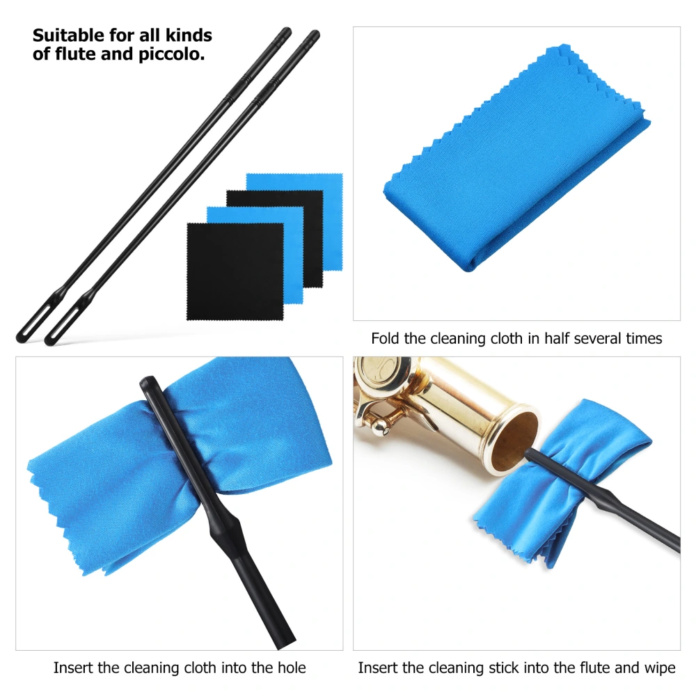 2 Pcs Flute Cleaning Rods with Cleaning Swabs Flute Cleaning Tools Flute Cleaner Flute Polishing Cloths