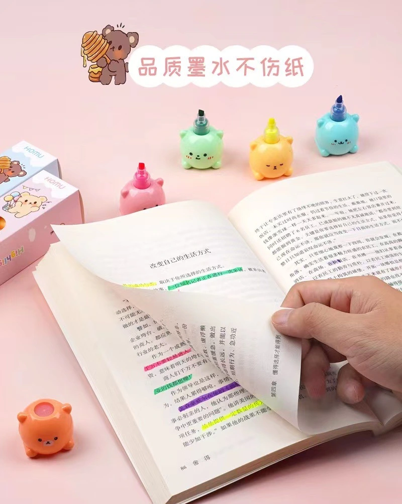 1 Set Book Markers Student Highlighter Cute Bear Pens School Mark Pens Marking Highlighters