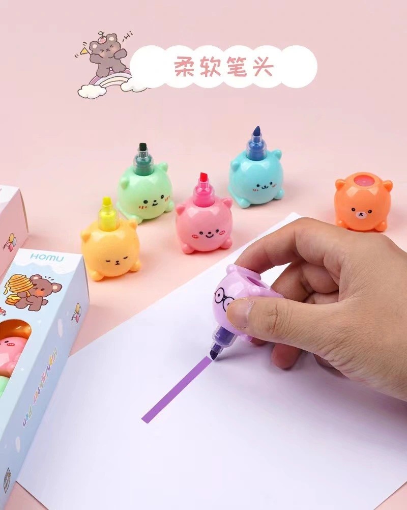 1 Set Book Markers Student Highlighter Cute Bear Pens School Mark Pens Marking Highlighters