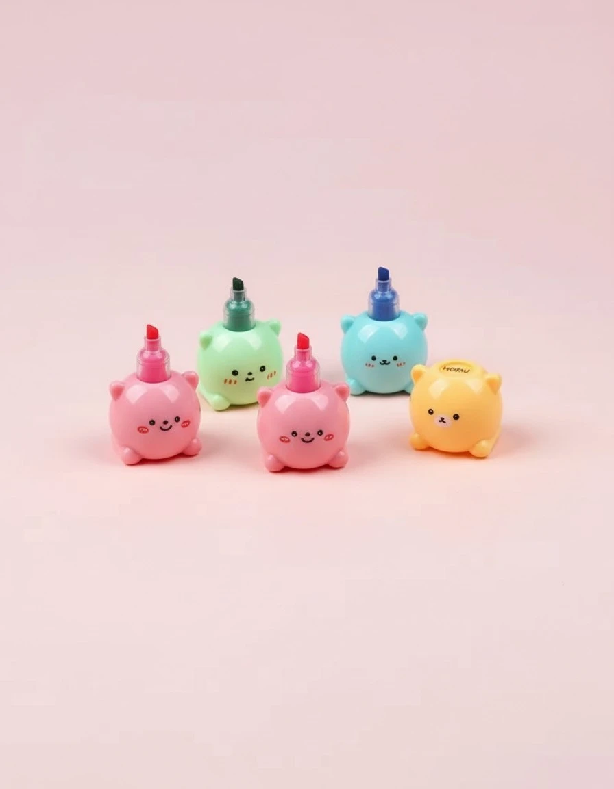 1 Set Book Markers Student Highlighter Cute Bear Pens School Mark Pens Marking Highlighters