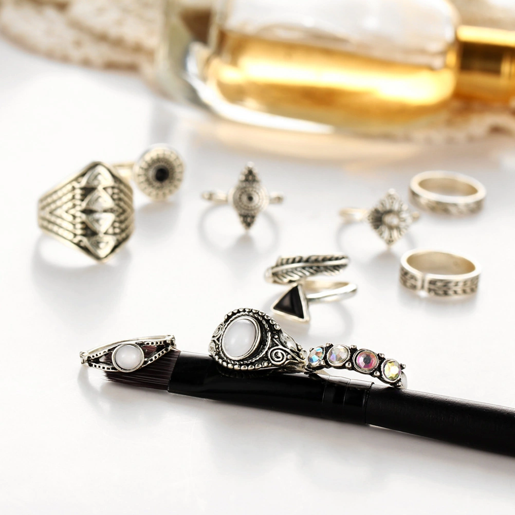 10Pcs Women Rings Set Vintage Ethnic Exaggerated Gemstone Combination Finger Rings Suit Jewelry for Girls (Silver)