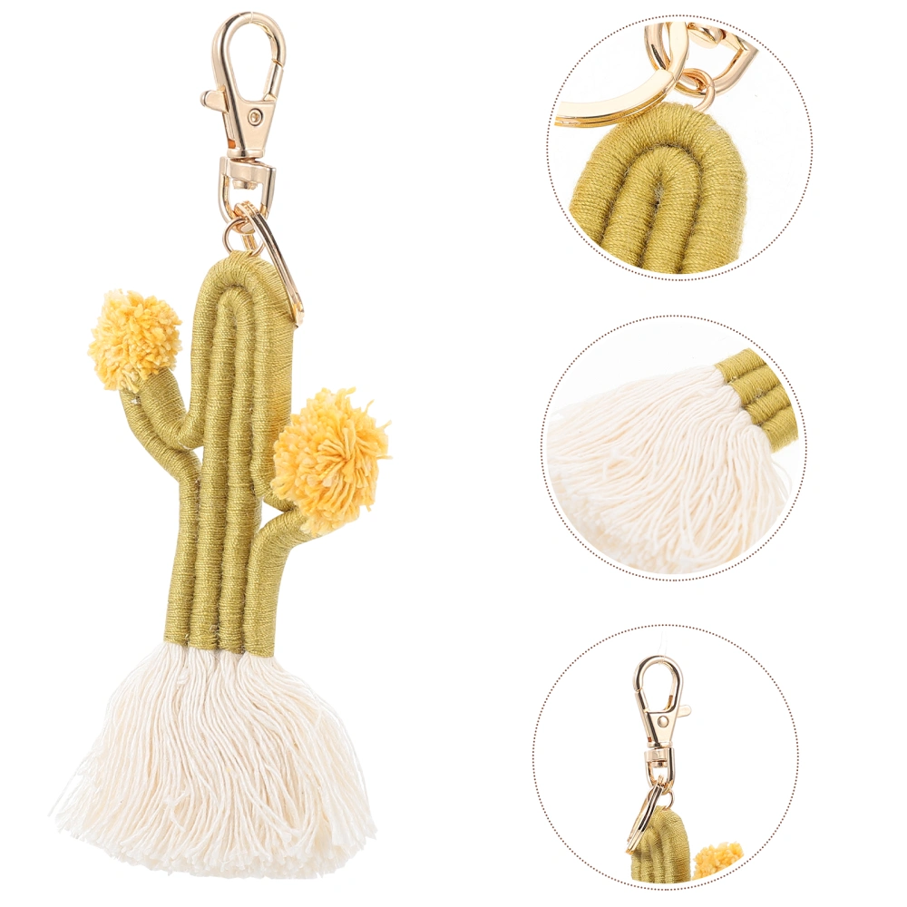 Bohemian Style Weaving Craft Keyring Cactus Shape Keychain Bag Hanging Decor