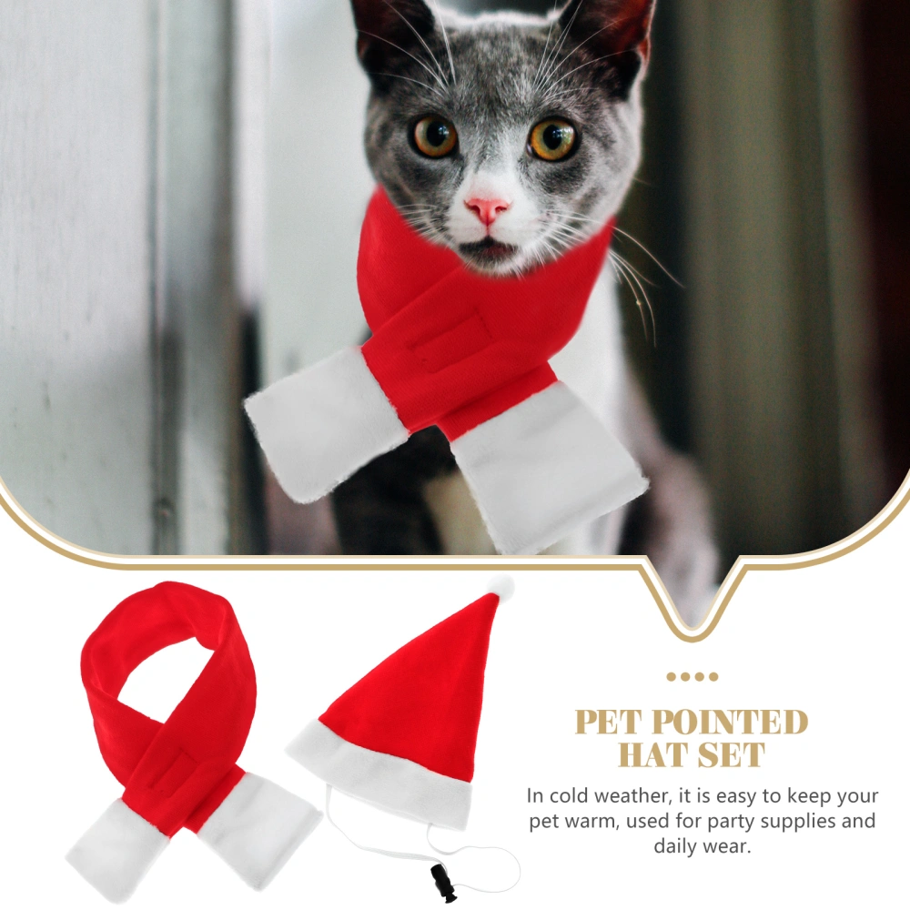 Red Pet Dress Up Costume Christmas Hat Scarf Set Pet Outfit Accessories Santa Scarf Set for Cat Puppy