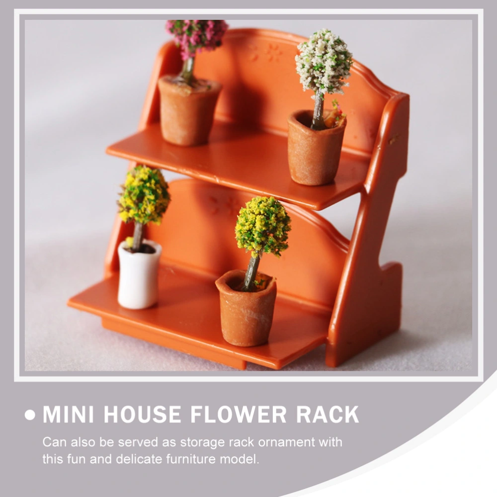 2pcs Miniature PP Storage Rack Flower Stand Rack Two Layer Mini House Supplies