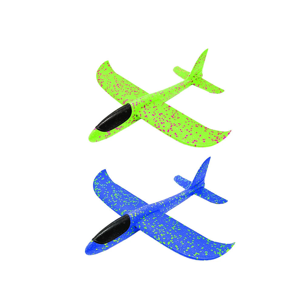 2pcs 48cm Airplane Model Manual Throwing Whirly Flying Glider Planes for Children Kids Playing (Blue + Green)