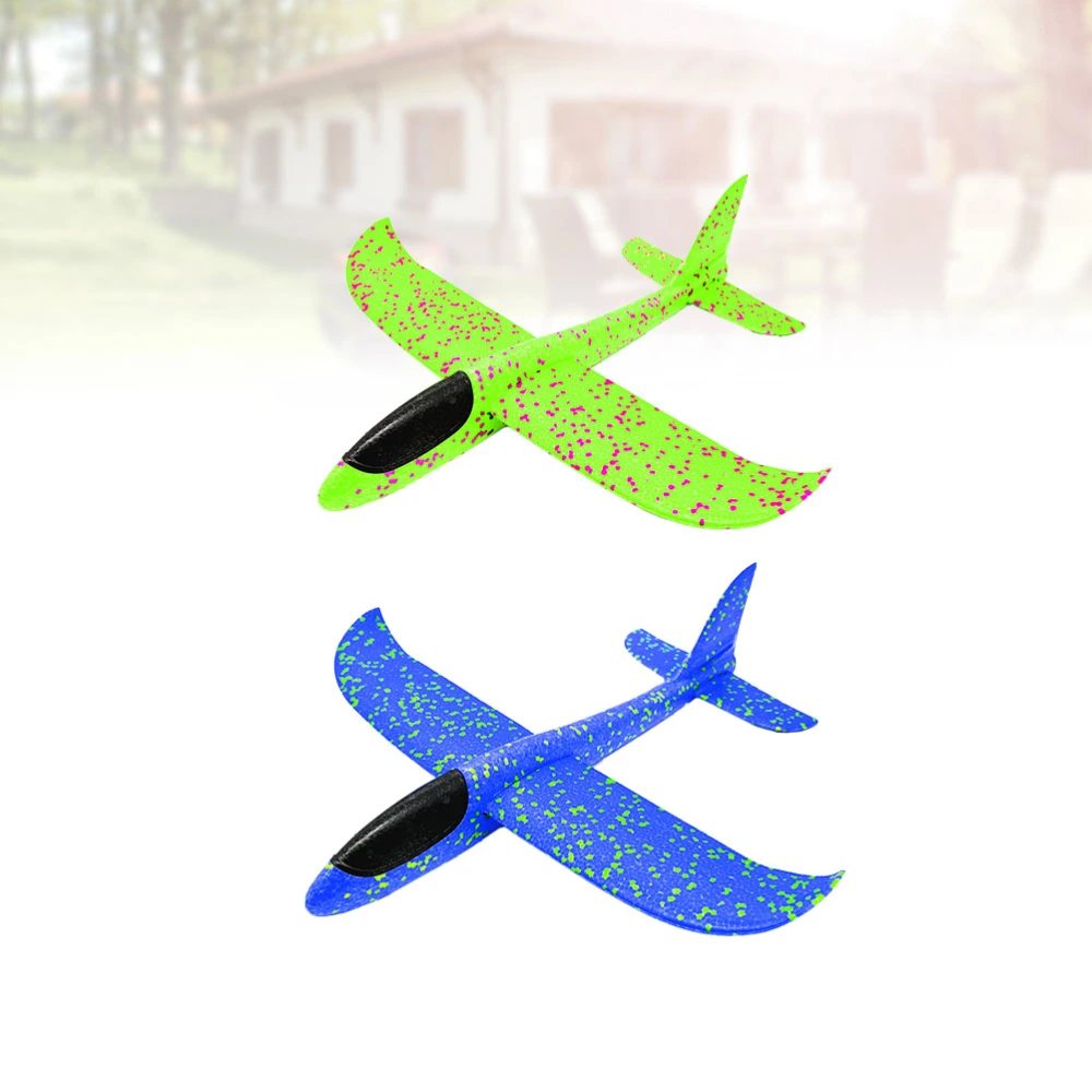 2pcs 48cm Airplane Model Manual Throwing Whirly Flying Glider Planes for Children Kids Playing (Blue + Green)