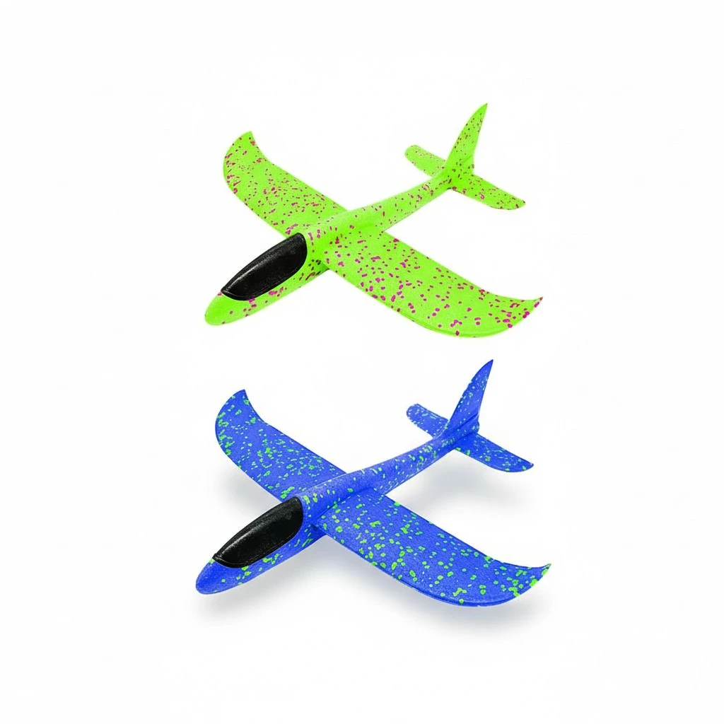 2pcs 48cm Airplane Model Manual Throwing Whirly Flying Glider Planes for Children Kids Playing (Blue + Green)