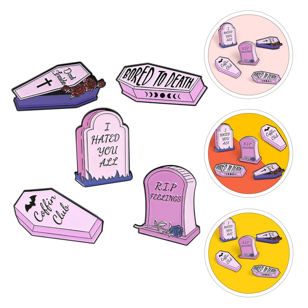 5pcs Coffin Brooches Women Gothic Lapel Pin Pink Badge Gravestone Brooches