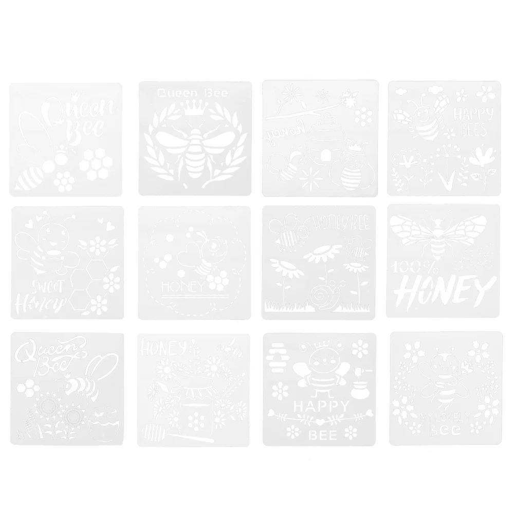 12pcs Bee Drawing Stencils Craft Making DIY Hollow Festival Painting Template Random Style