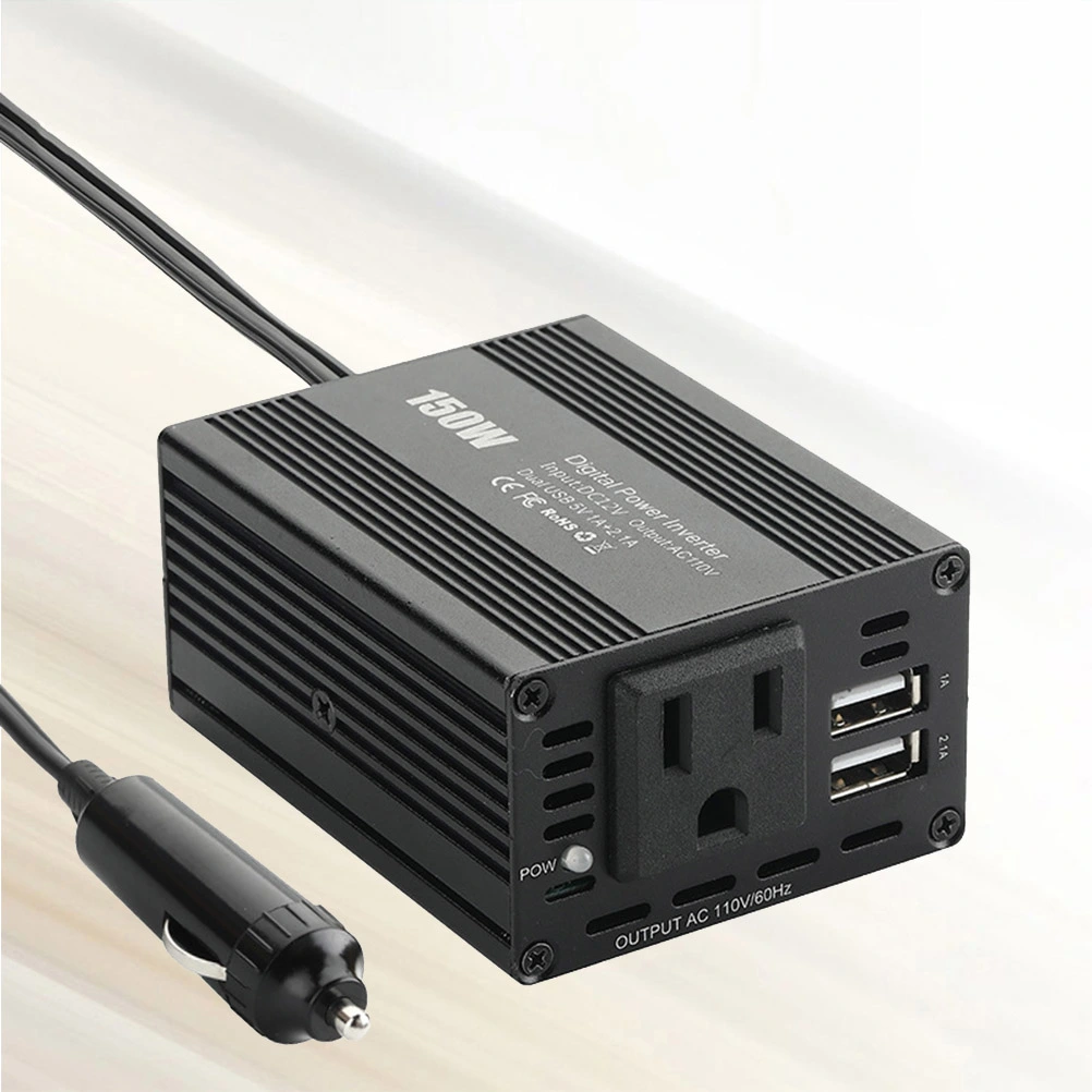 150W Car Power Inverter 12V DC to 110V AC Sine Wave Converter Dual USB Car Power Supply (Black)