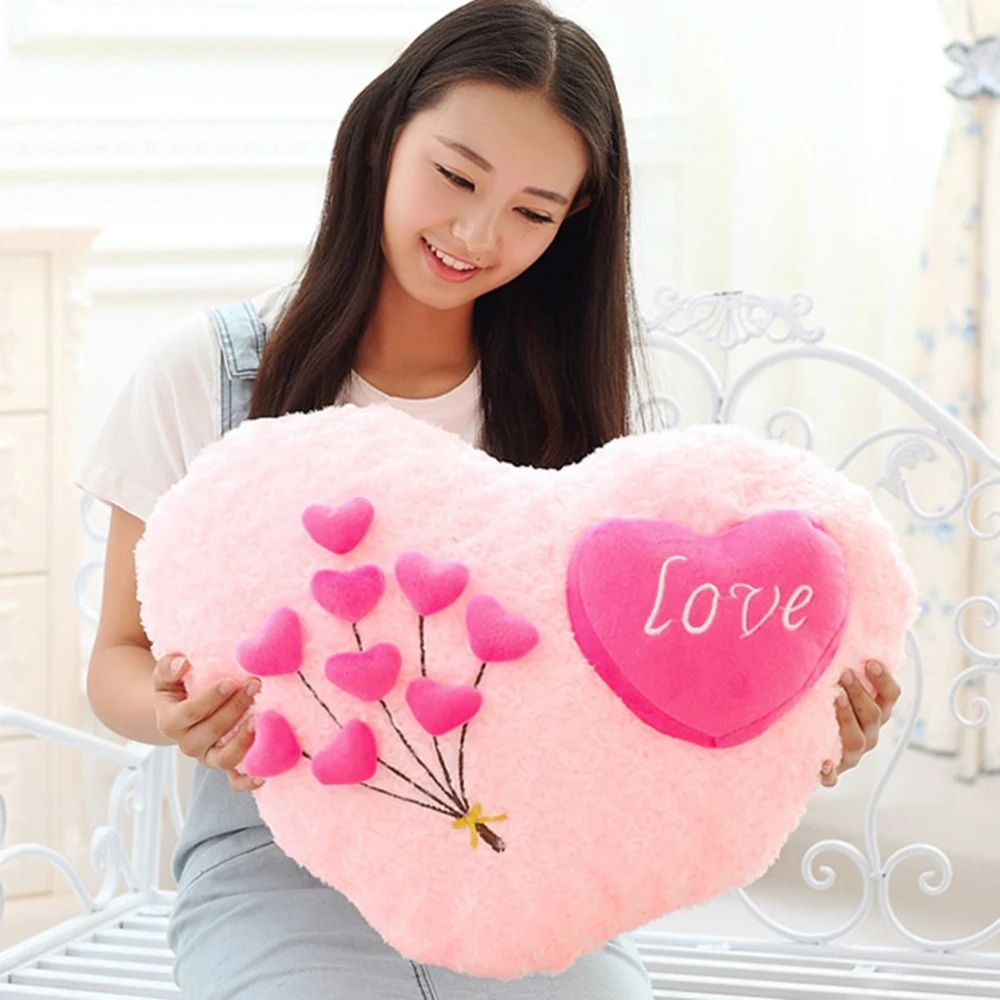 1PC Plush Heart Shaped Throw Pillow Stuffed Rose Back Cushion Valentine's Day Gift Wedding Decor