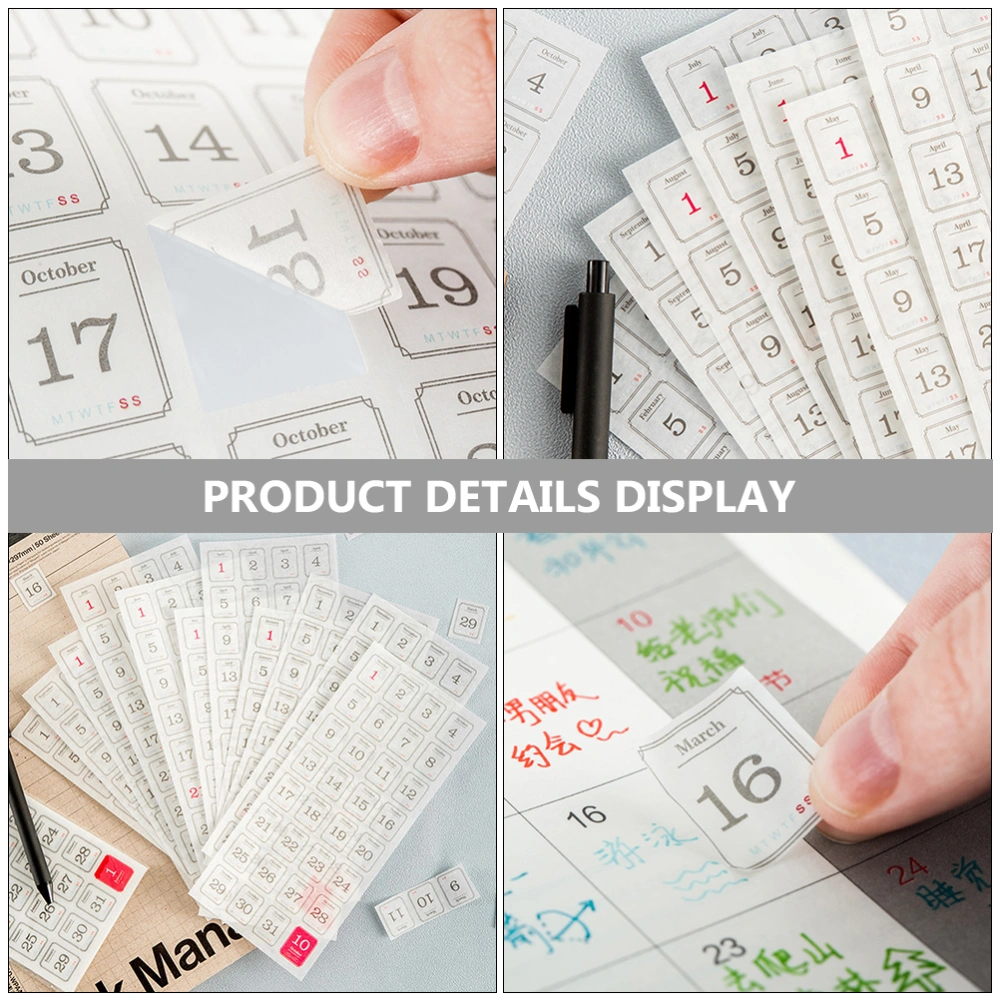 24 Sheets Everyday Stickers Notebook Tabs Self-adhesive Calendar Stickers Diary Date Stickers