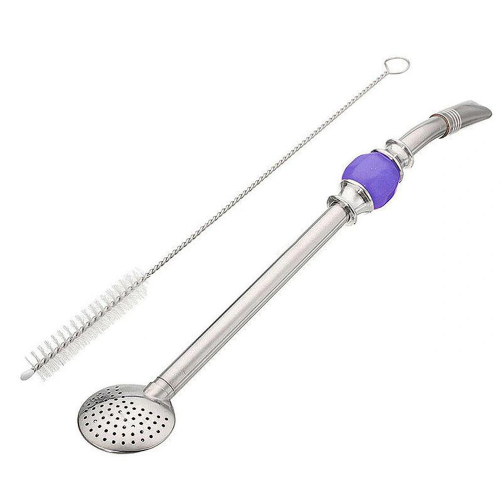 2 Pcs Yerba Mate Bombilla Gourd Drinking Filter Straw Stainless Steel Removable Filter Head With Cleaning Brushes(Purple)