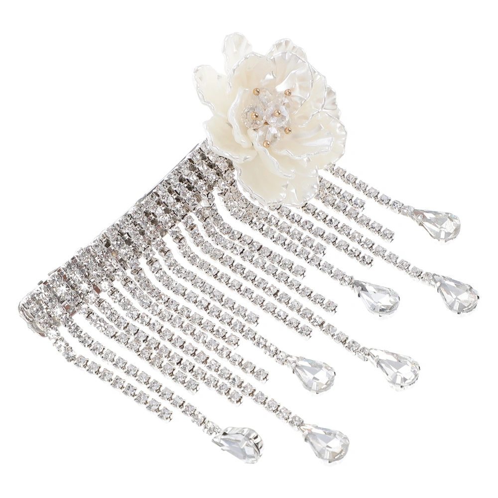 Rhinestone Flower Spring Hair Clip Tassel Hairpin Headpiece for Back Side Hair