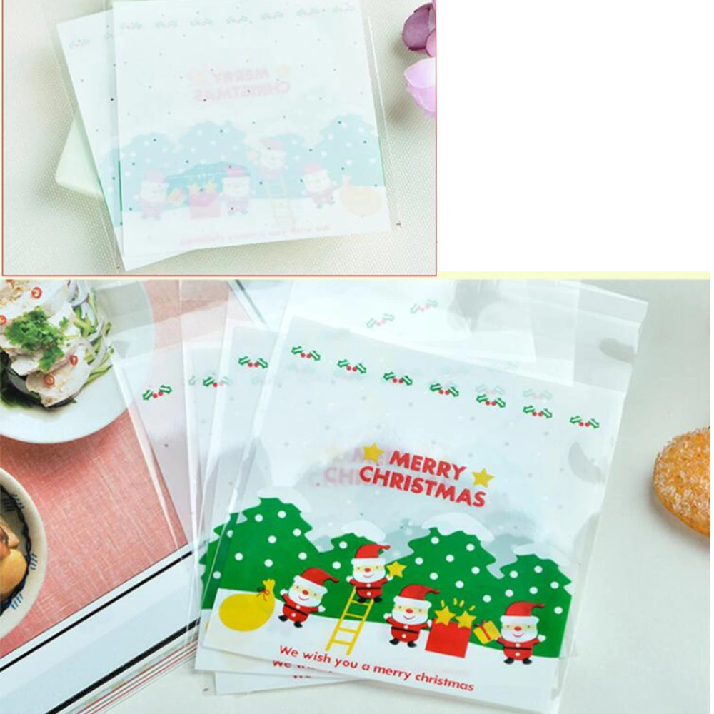 200pcs Self-adhesive Cookies Bags Christmas Theme Plastic Candy Sweets Biscuits Bakery Bags