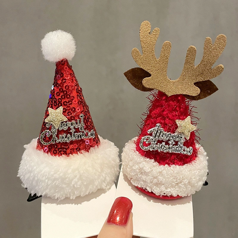 4Pcs Christmas Hair Accessory Xmas Hat Style Hair Barrettes Festival Headdress Party Favor