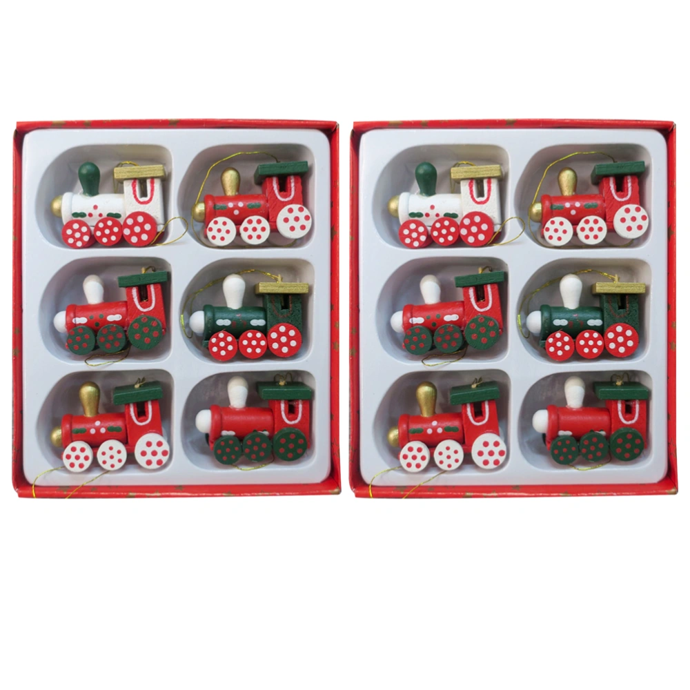 12pcs Christmas Wooden Pendant Indoor Decoration Hanging Locomotive Ornament