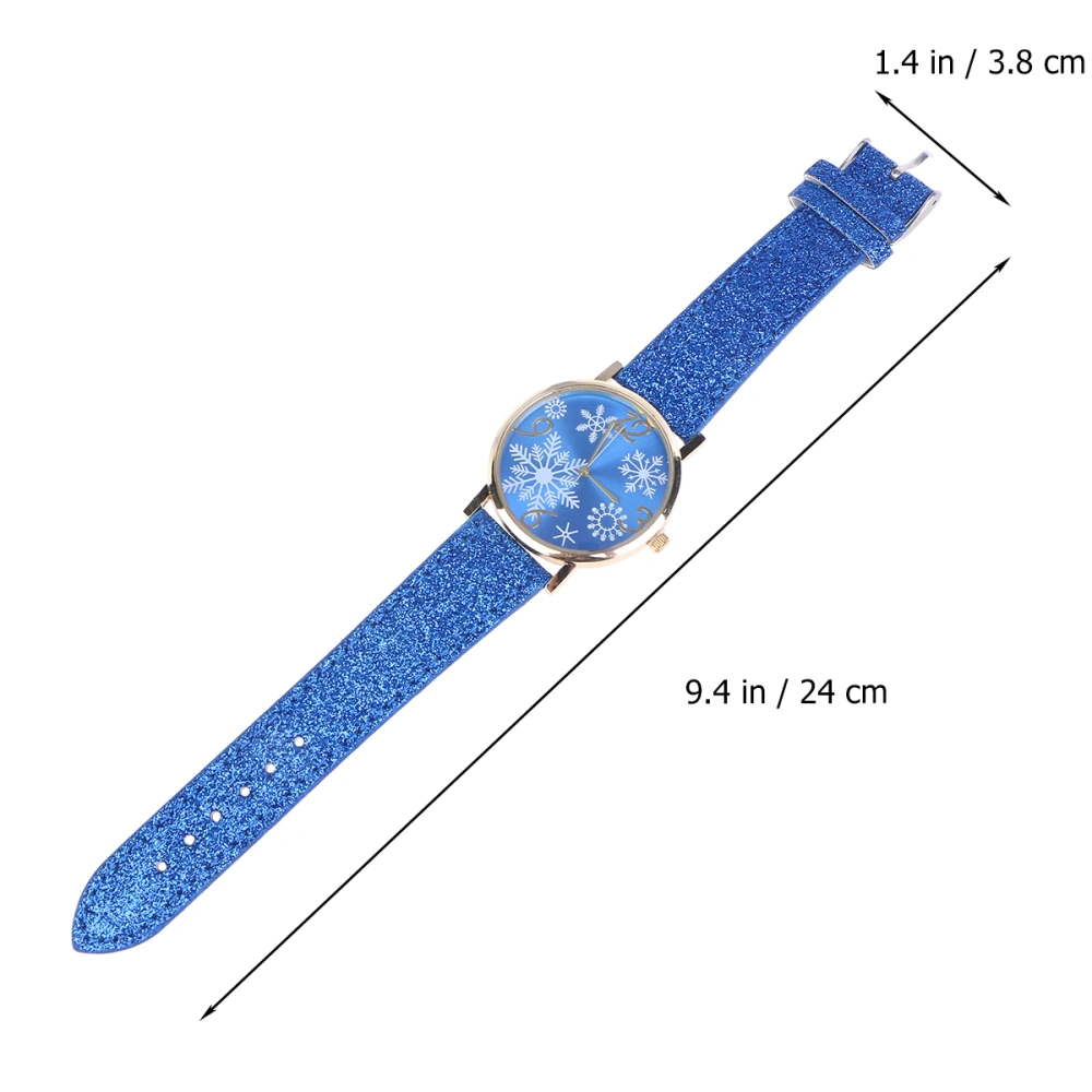 Stylish Snowflake Face Christmas Watch Fashion Lady's Wrist Watch Blue