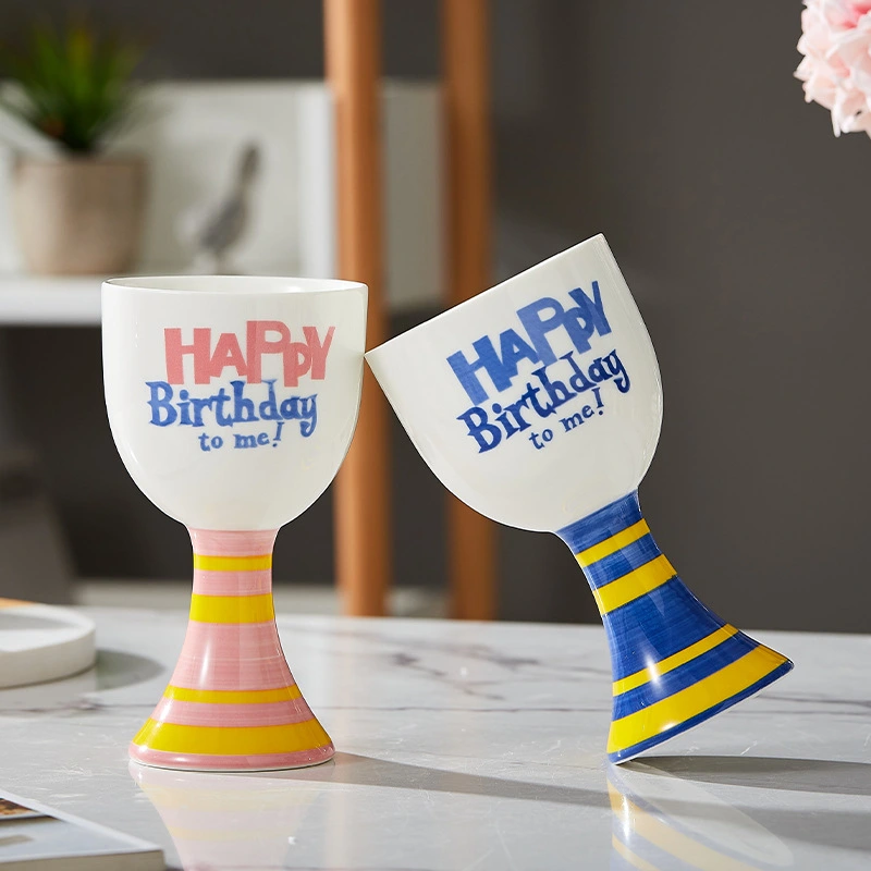 Happy Birthday Footed Cup Exquisite Ceramic Mug Decorative Drinking Mug Birthday Gift for Friends