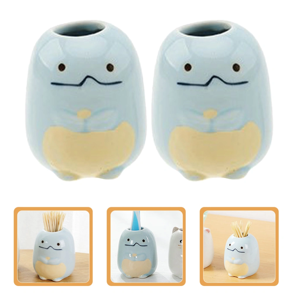 2pcs Toothpick Holder Toothpick Dispenser Single Toothbrush Holder Ceramic Toothbrush Stand