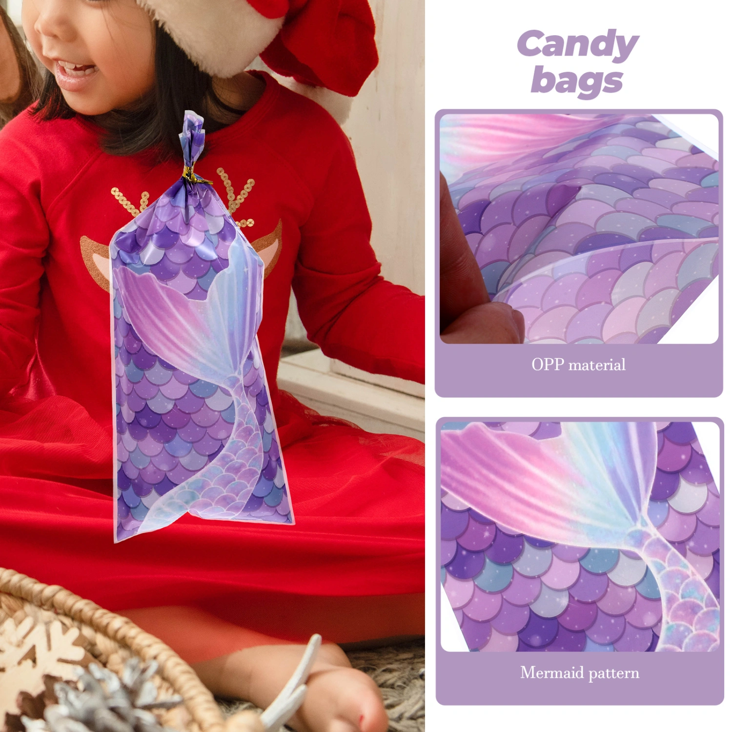 Mermaid Pattern Candy Bags Decorative Small Gift Bags Party Favors Bags Drawstring Gift Pouches
