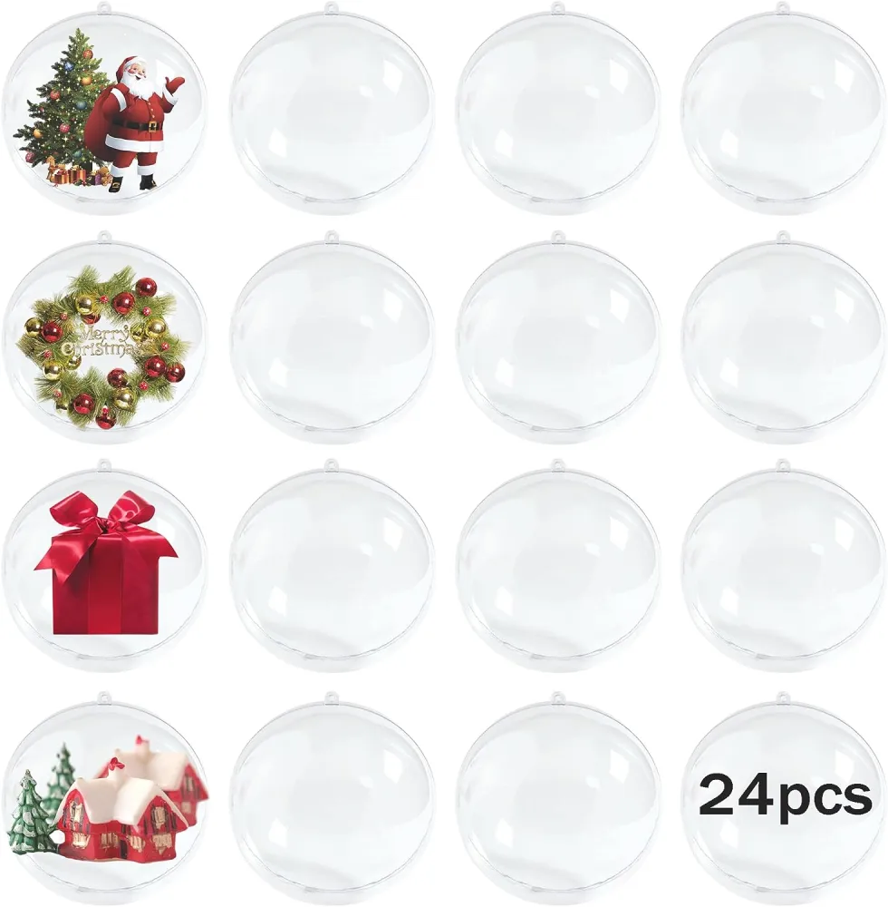 24pcs Clear Christmas Hanging Ball Ornaments Fillable Xmas Ball Pendant Xmas Refill Ball Decorations